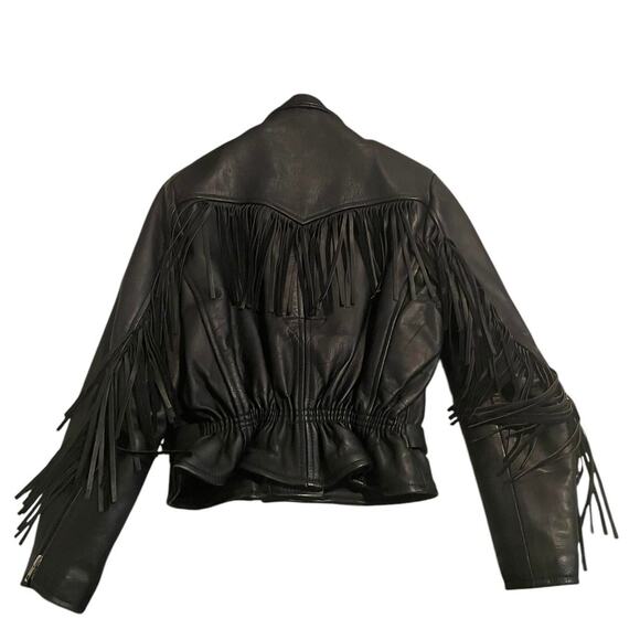 Black fringe vintage route 66 leather jacket - Picture 3 of 7